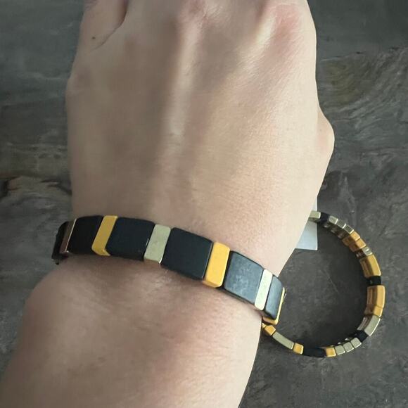 New Tiley & Bells Black Yellow and Gold Colorblock Stretch Bracelets - Picture 5 of 10